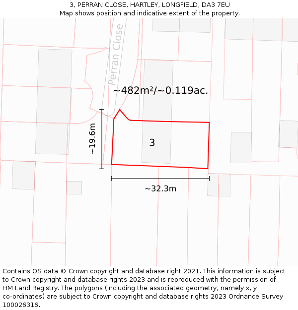 3, PERRAN CLOSE, HARTLEY, LONGFIELD, DA3 7EU: Plot and title map