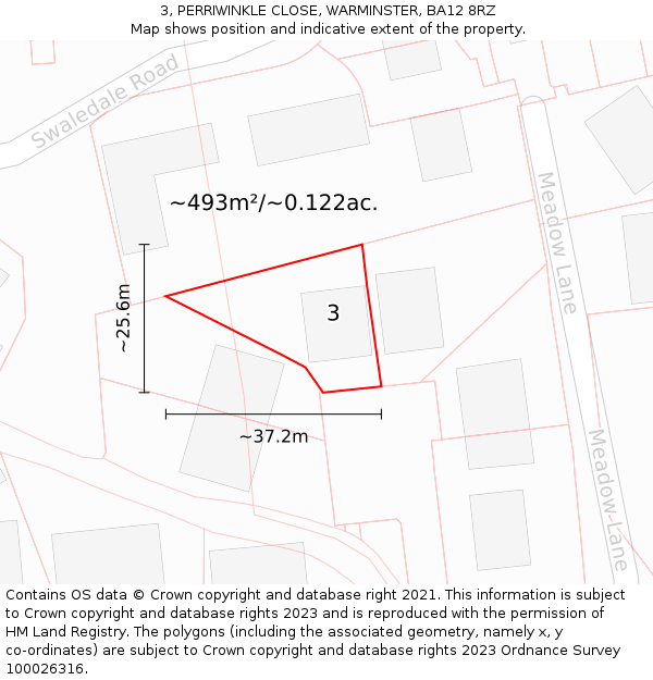3, PERRIWINKLE CLOSE, WARMINSTER, BA12 8RZ: Plot and title map