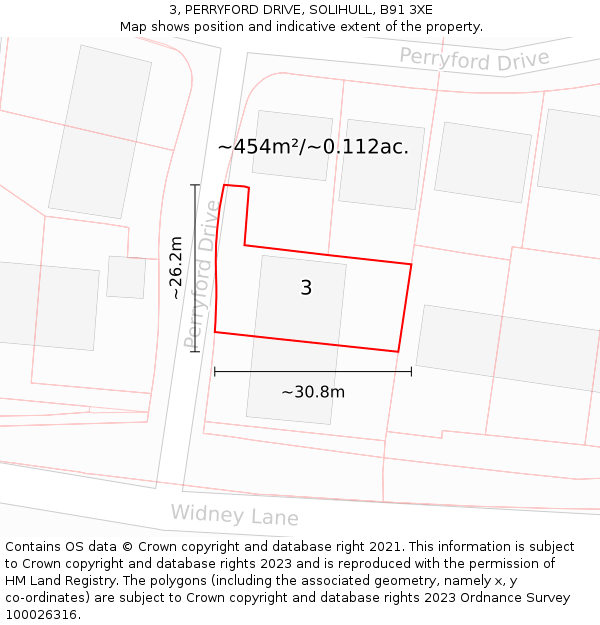 3, PERRYFORD DRIVE, SOLIHULL, B91 3XE: Plot and title map