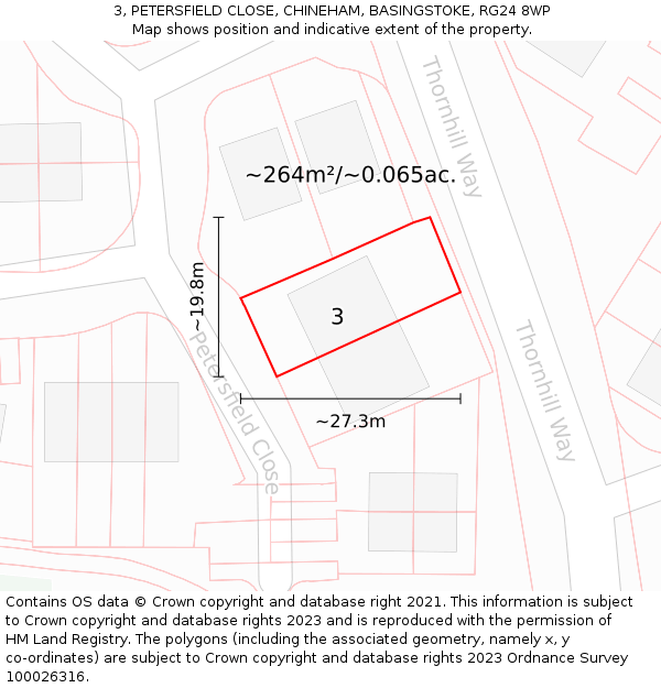 3, PETERSFIELD CLOSE, CHINEHAM, BASINGSTOKE, RG24 8WP: Plot and title map