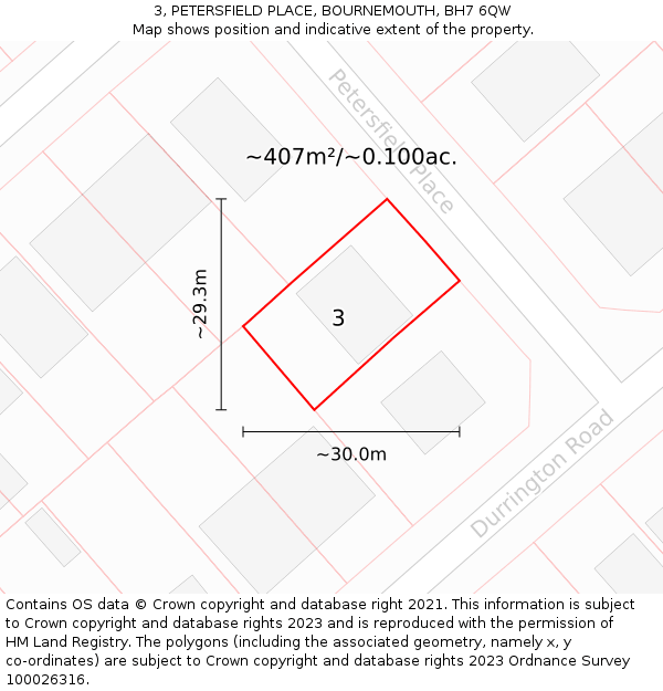 3, PETERSFIELD PLACE, BOURNEMOUTH, BH7 6QW: Plot and title map