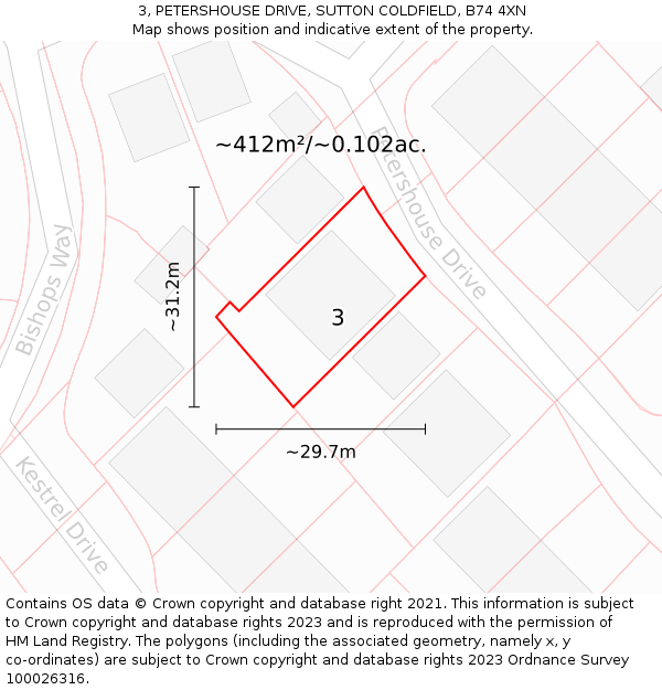 3, PETERSHOUSE DRIVE, SUTTON COLDFIELD, B74 4XN: Plot and title map