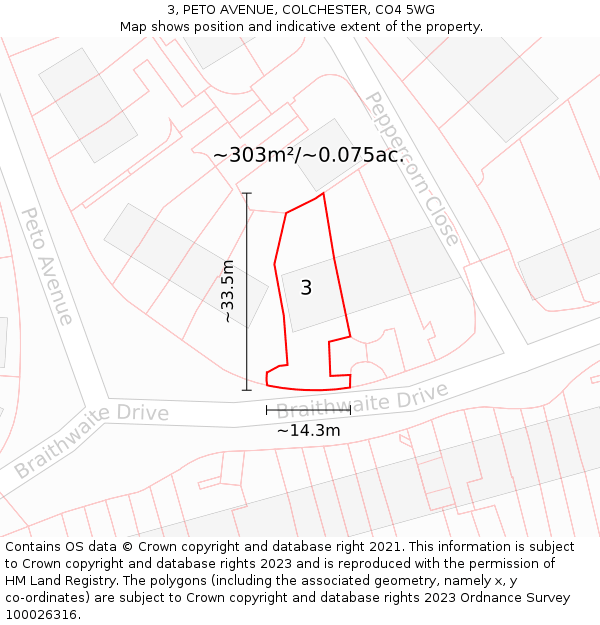 3, PETO AVENUE, COLCHESTER, CO4 5WG: Plot and title map
