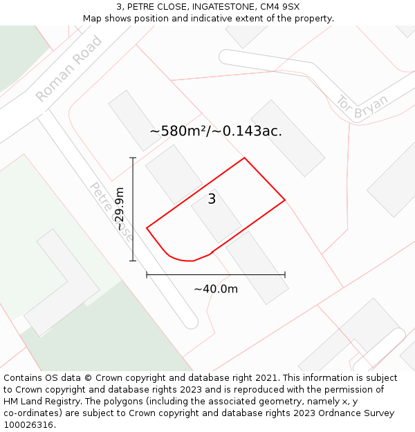 3, PETRE CLOSE, INGATESTONE, CM4 9SX: Plot and title map