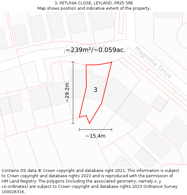 3, PETUNIA CLOSE, LEYLAND, PR25 5RE: Plot and title map