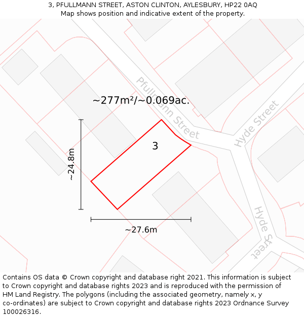 3, PFULLMANN STREET, ASTON CLINTON, AYLESBURY, HP22 0AQ: Plot and title map