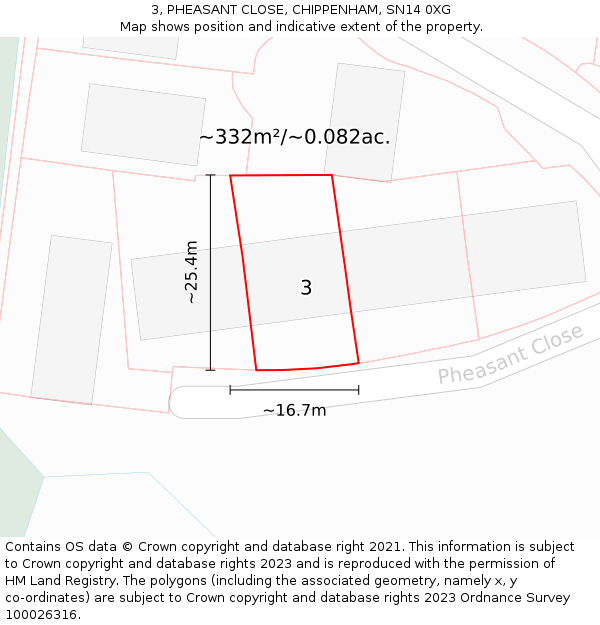 3, PHEASANT CLOSE, CHIPPENHAM, SN14 0XG: Plot and title map