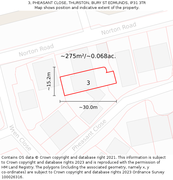 3, PHEASANT CLOSE, THURSTON, BURY ST EDMUNDS, IP31 3TR: Plot and title map