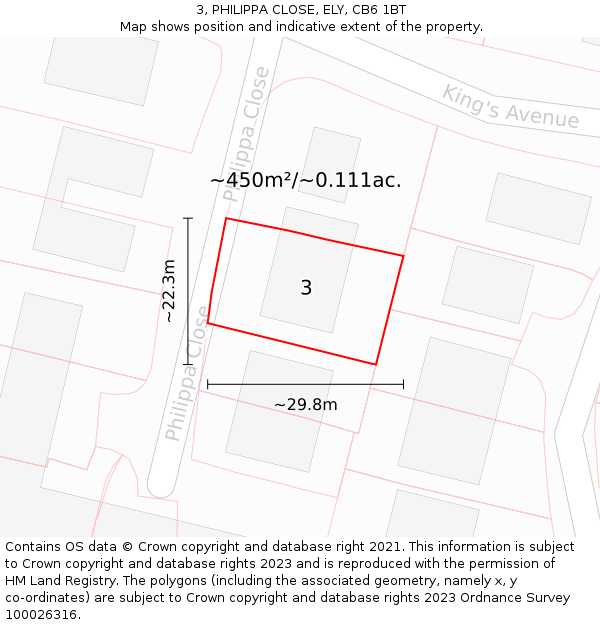 3, PHILIPPA CLOSE, ELY, CB6 1BT: Plot and title map