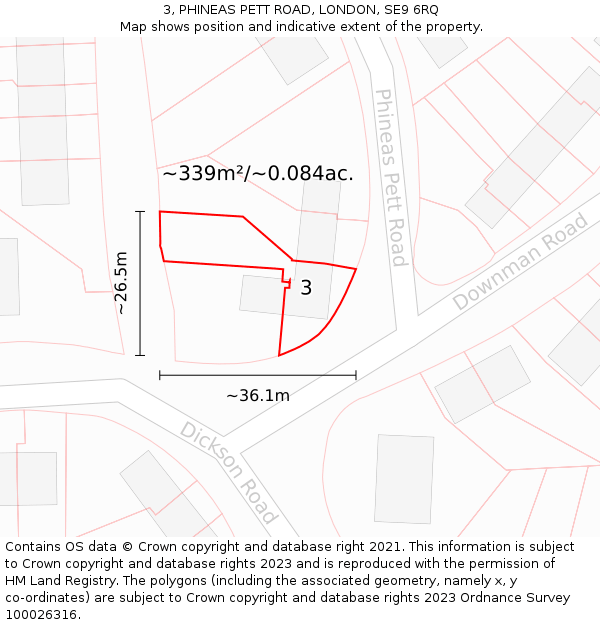 3, PHINEAS PETT ROAD, LONDON, SE9 6RQ: Plot and title map