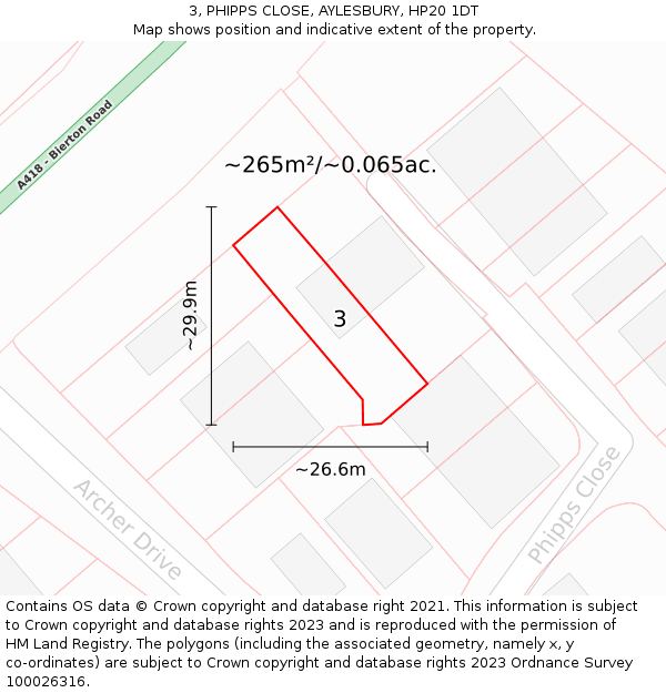 3, PHIPPS CLOSE, AYLESBURY, HP20 1DT: Plot and title map