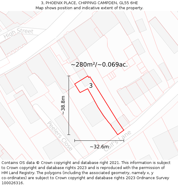 3, PHOENIX PLACE, CHIPPING CAMPDEN, GL55 6HE: Plot and title map
