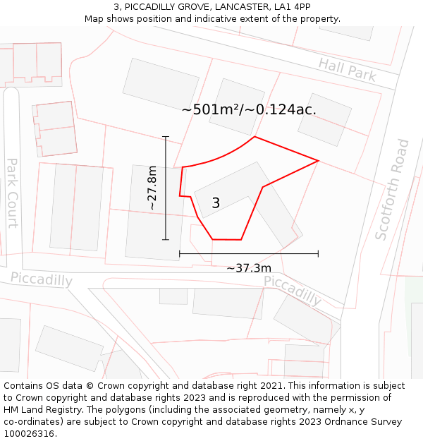3, PICCADILLY GROVE, LANCASTER, LA1 4PP: Plot and title map