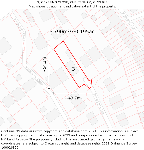 3, PICKERING CLOSE, CHELTENHAM, GL53 0LE: Plot and title map