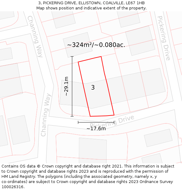 3, PICKERING DRIVE, ELLISTOWN, COALVILLE, LE67 1HB: Plot and title map