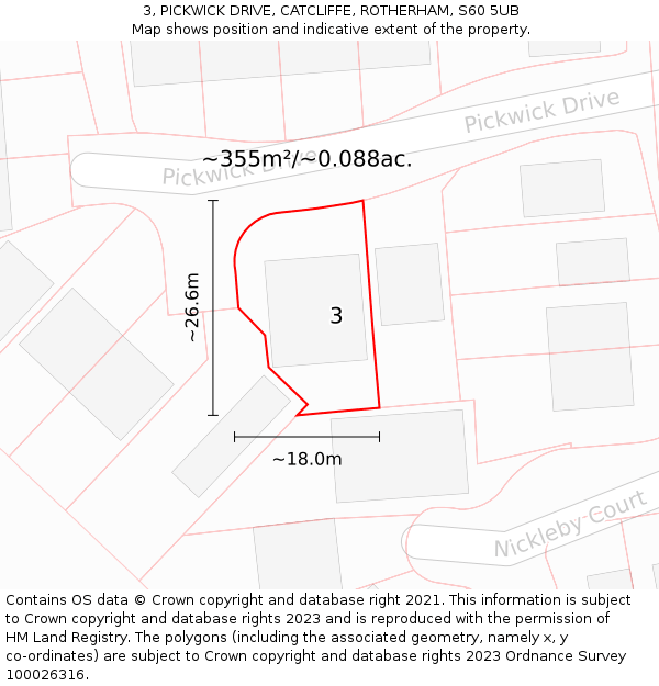 3, PICKWICK DRIVE, CATCLIFFE, ROTHERHAM, S60 5UB: Plot and title map