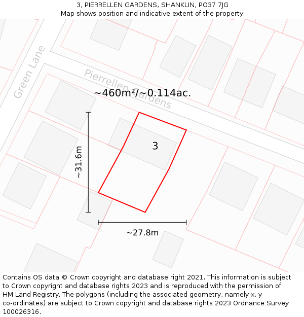 3, PIERRELLEN GARDENS, SHANKLIN, PO37 7JG: Plot and title map