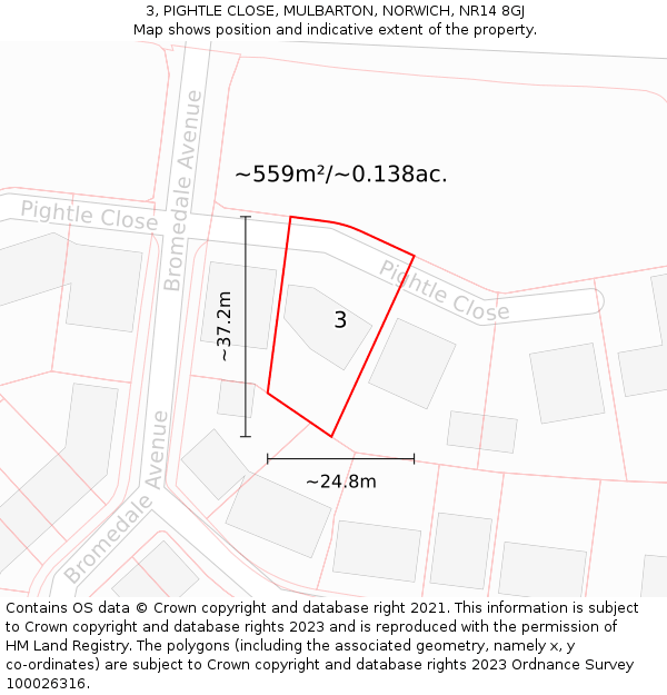 3, PIGHTLE CLOSE, MULBARTON, NORWICH, NR14 8GJ: Plot and title map