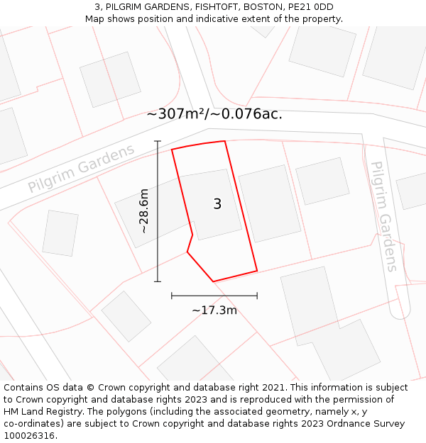 3, PILGRIM GARDENS, FISHTOFT, BOSTON, PE21 0DD: Plot and title map