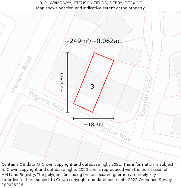 3, PILGRIMS WAY, STENSON FIELDS, DERBY, DE24 3JG: Plot and title map