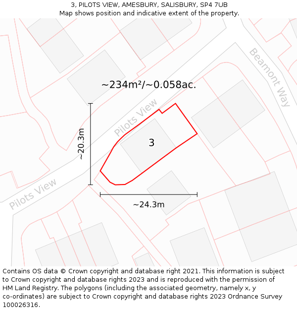 3, PILOTS VIEW, AMESBURY, SALISBURY, SP4 7UB: Plot and title map