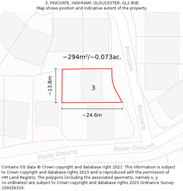 3, PINCOATE, HIGHNAM, GLOUCESTER, GL2 8NE: Plot and title map