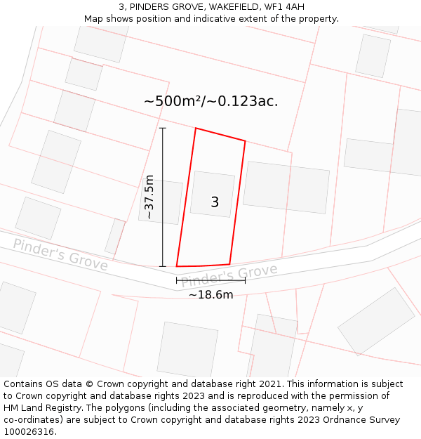 3, PINDERS GROVE, WAKEFIELD, WF1 4AH: Plot and title map