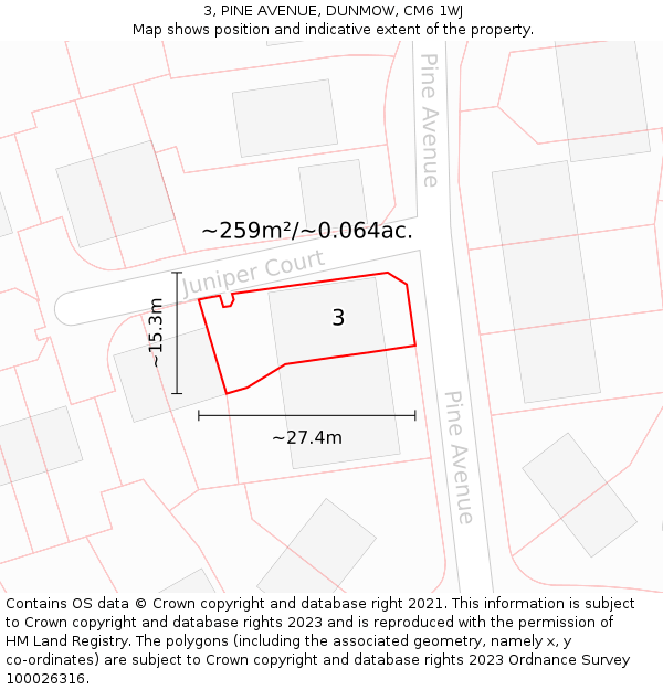 3, PINE AVENUE, DUNMOW, CM6 1WJ: Plot and title map