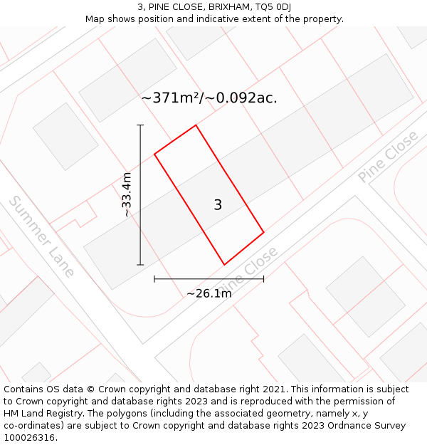 3, PINE CLOSE, BRIXHAM, TQ5 0DJ: Plot and title map