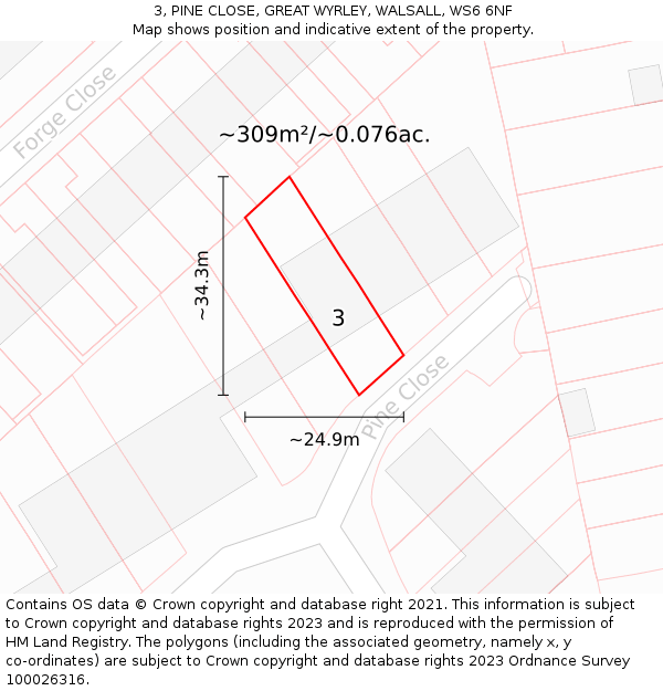 3, PINE CLOSE, GREAT WYRLEY, WALSALL, WS6 6NF: Plot and title map
