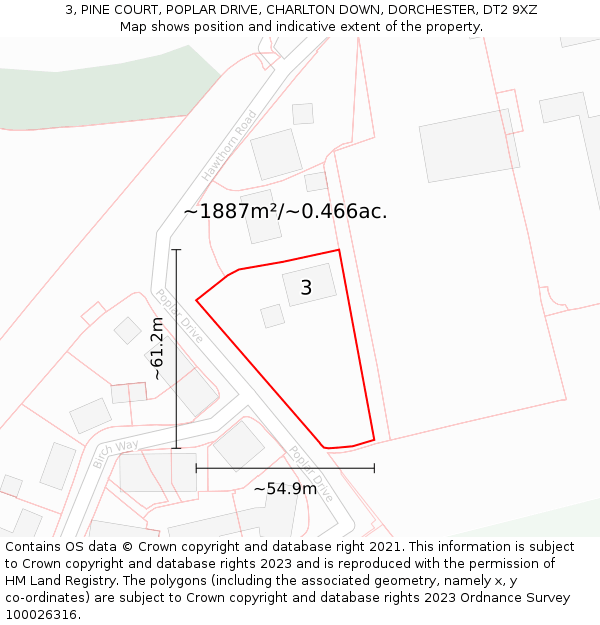 3, PINE COURT, POPLAR DRIVE, CHARLTON DOWN, DORCHESTER, DT2 9XZ: Plot and title map