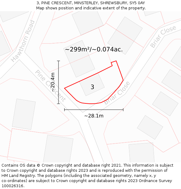 3, PINE CRESCENT, MINSTERLEY, SHREWSBURY, SY5 0AY: Plot and title map