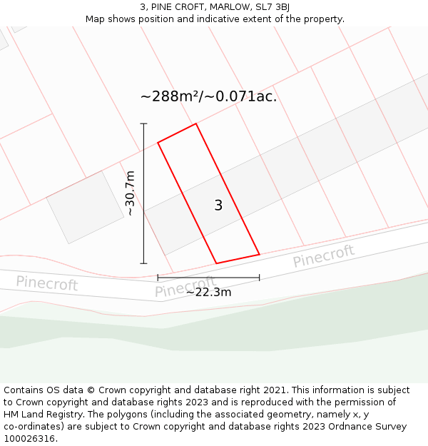 3, PINE CROFT, MARLOW, SL7 3BJ: Plot and title map