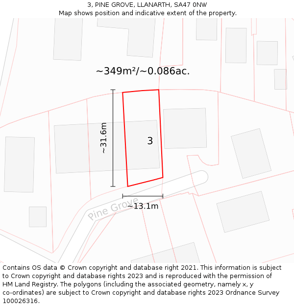 3, PINE GROVE, LLANARTH, SA47 0NW: Plot and title map