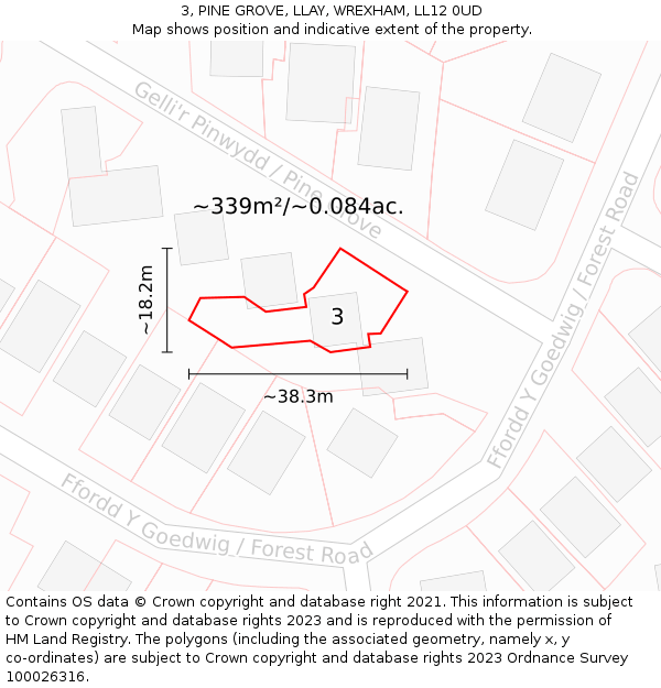 3, PINE GROVE, LLAY, WREXHAM, LL12 0UD: Plot and title map