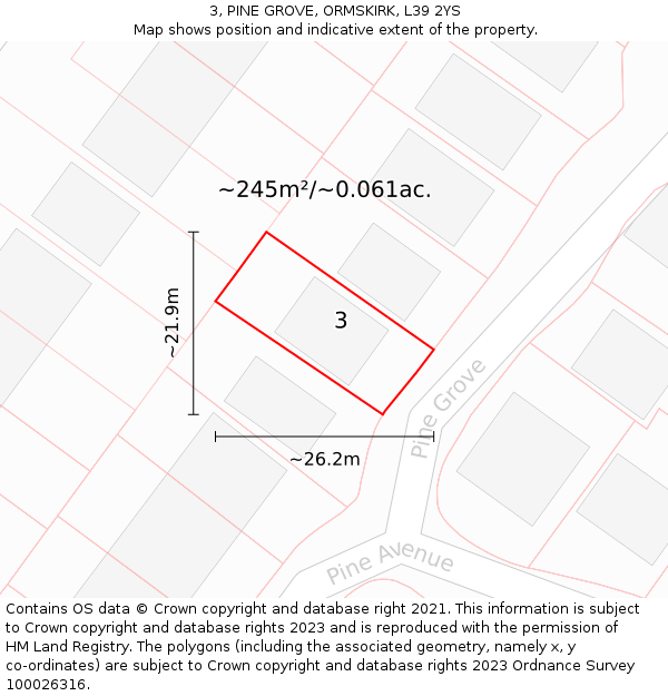3, PINE GROVE, ORMSKIRK, L39 2YS: Plot and title map