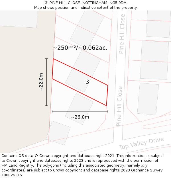 3, PINE HILL CLOSE, NOTTINGHAM, NG5 9DA: Plot and title map