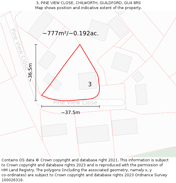 3, PINE VIEW CLOSE, CHILWORTH, GUILDFORD, GU4 8RS: Plot and title map