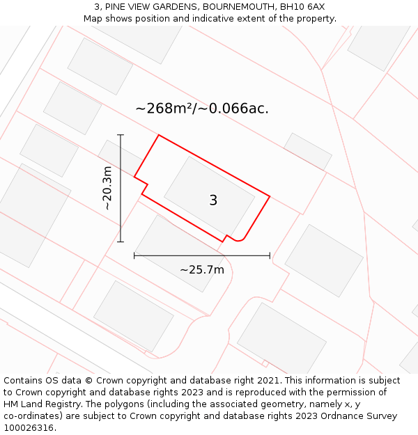 3, PINE VIEW GARDENS, BOURNEMOUTH, BH10 6AX: Plot and title map