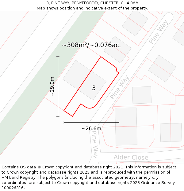 3, PINE WAY, PENYFFORDD, CHESTER, CH4 0AA: Plot and title map