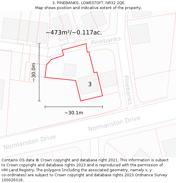 3, PINEBANKS, LOWESTOFT, NR32 2QE: Plot and title map