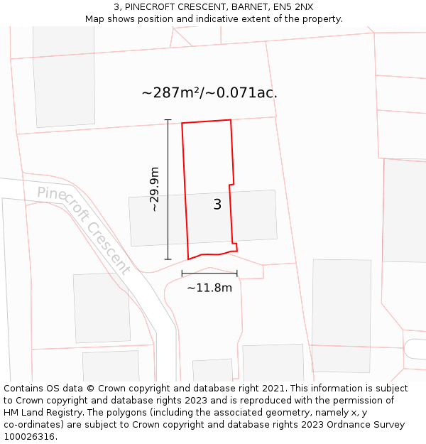 3, PINECROFT CRESCENT, BARNET, EN5 2NX: Plot and title map