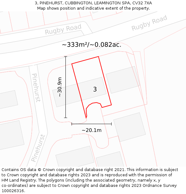 3, PINEHURST, CUBBINGTON, LEAMINGTON SPA, CV32 7XA: Plot and title map
