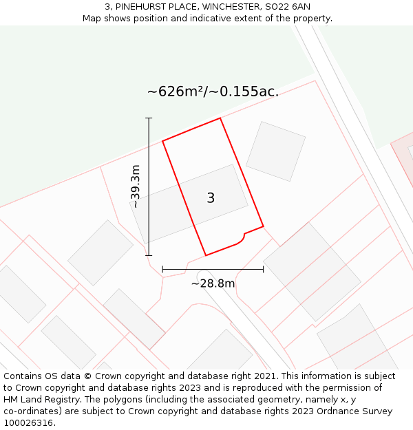 3, PINEHURST PLACE, WINCHESTER, SO22 6AN: Plot and title map