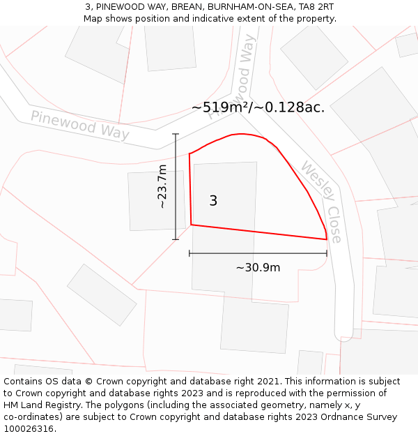 3, PINEWOOD WAY, BREAN, BURNHAM-ON-SEA, TA8 2RT: Plot and title map