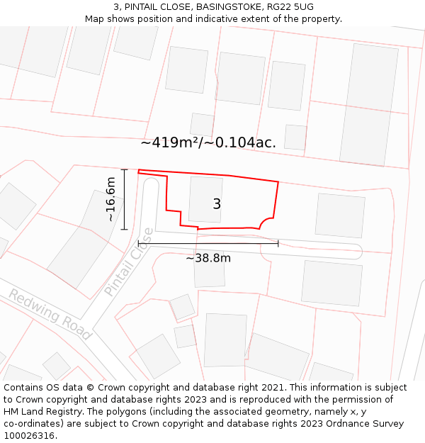 3, PINTAIL CLOSE, BASINGSTOKE, RG22 5UG: Plot and title map