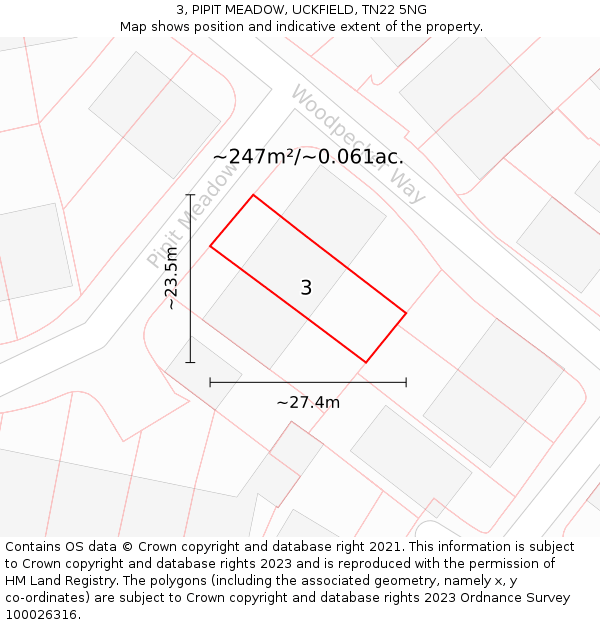 3, PIPIT MEADOW, UCKFIELD, TN22 5NG: Plot and title map