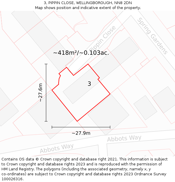 3, PIPPIN CLOSE, WELLINGBOROUGH, NN8 2DN: Plot and title map