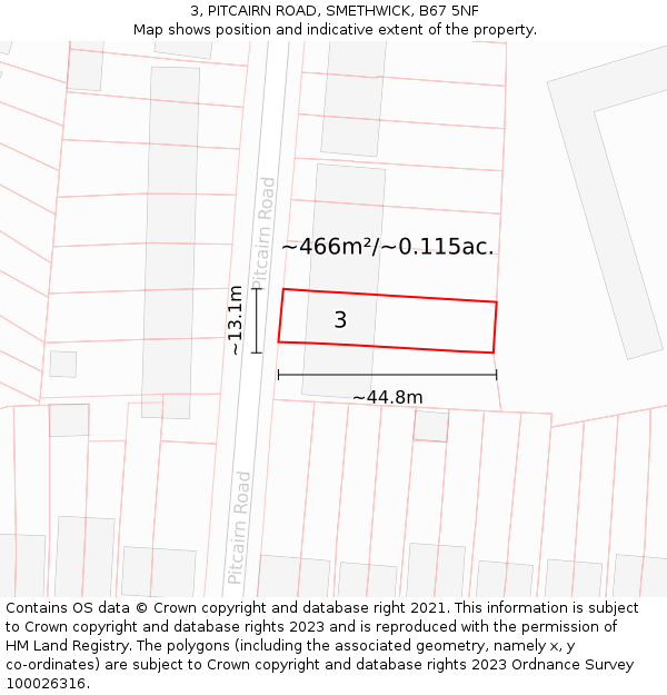 3, PITCAIRN ROAD, SMETHWICK, B67 5NF: Plot and title map