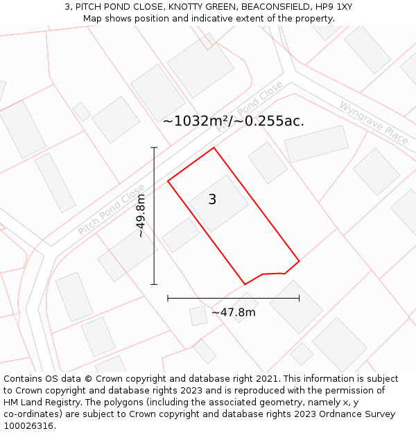 3, PITCH POND CLOSE, KNOTTY GREEN, BEACONSFIELD, HP9 1XY: Plot and title map